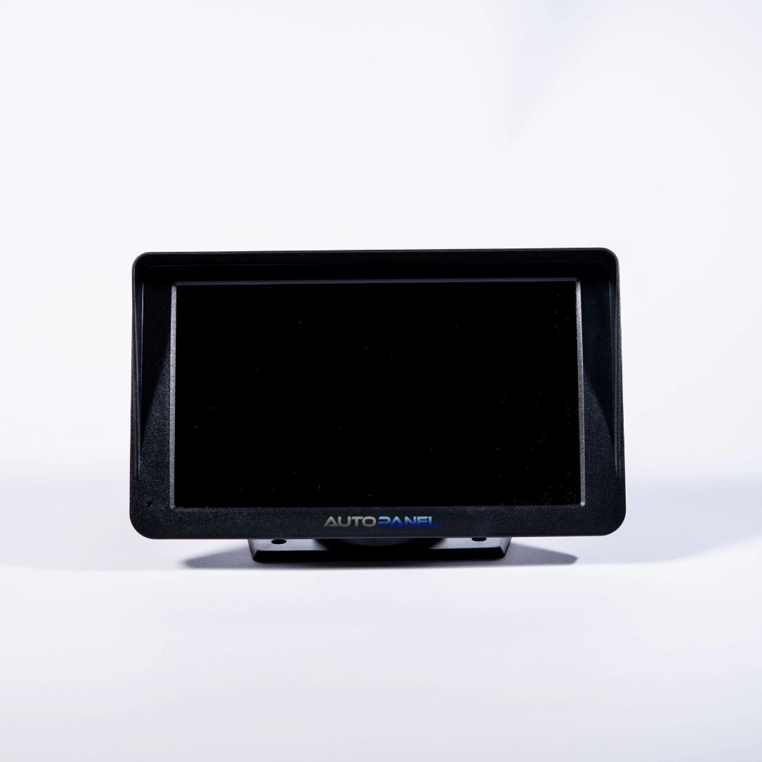 Pantalla AutoPanel® 7 pulgadas apagada con base tipo dock. Diseño compacto.
