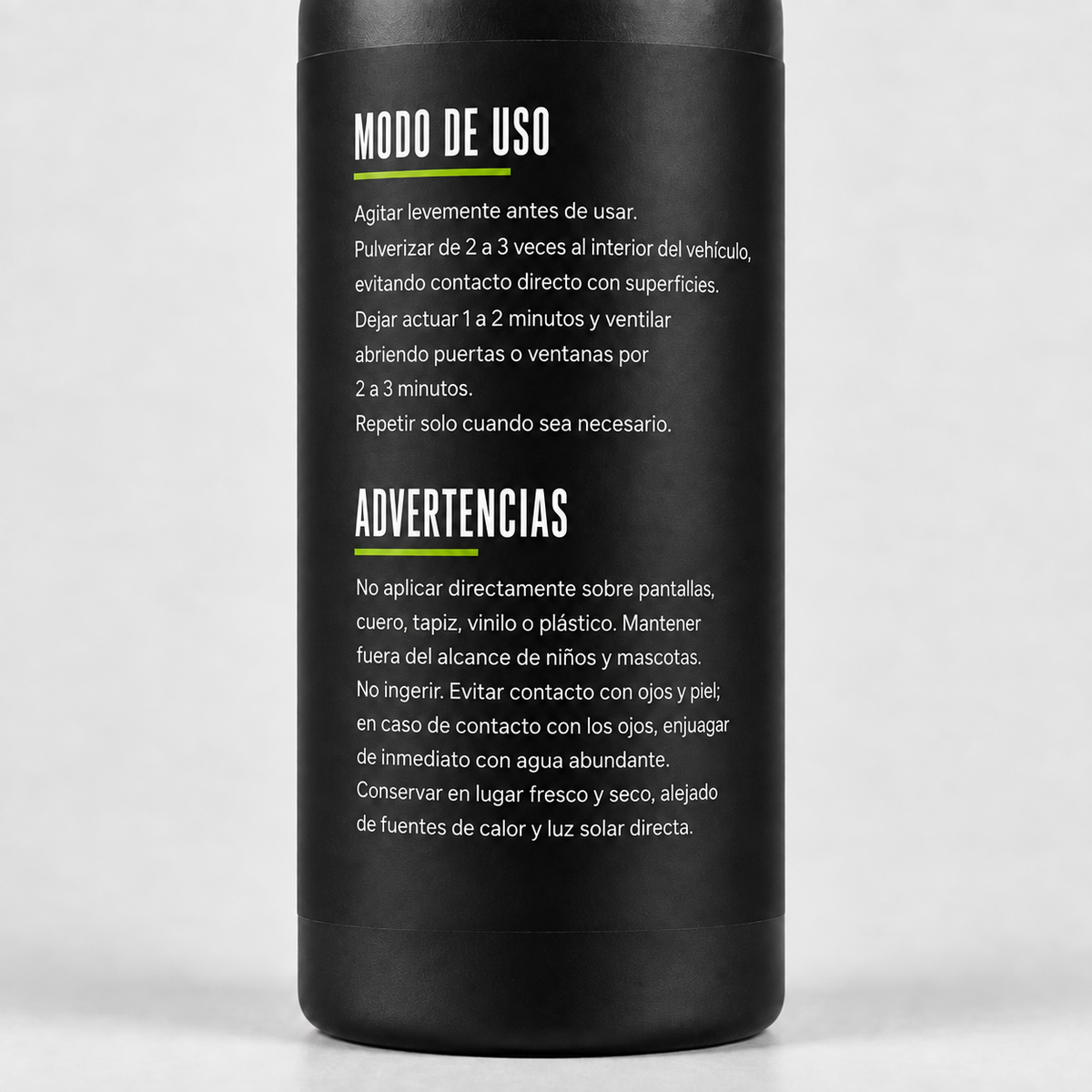 Modo de uso y advertencias del AutoPanel Graphite Car Spray