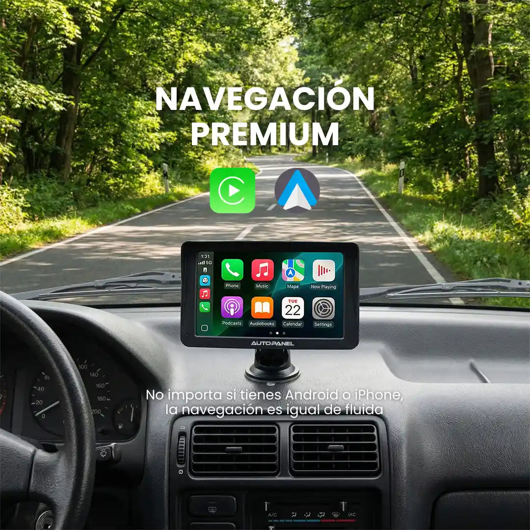 AutoPanel Prime pantalla CarPlay inalámbrica navegación premium compatible iPhone y Android - fluida en cualquier smartphone