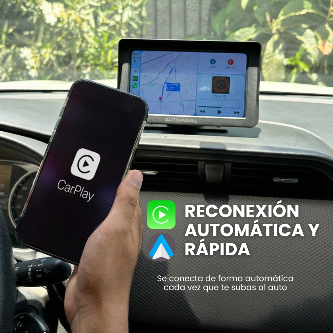 AutoPanel Prime pantalla CarPlay inalámbrica con reconexión automática al subir al auto - conecta tu iPhone sin cables cada vez