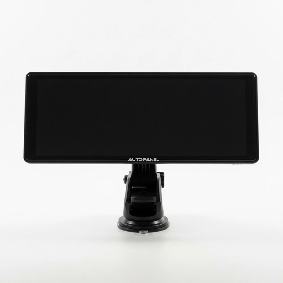 AutoPanel Pro monitor CarPlay portátil 10 pulgadas vista frontal con soporte de tablero - pantalla grande para cualquier auto