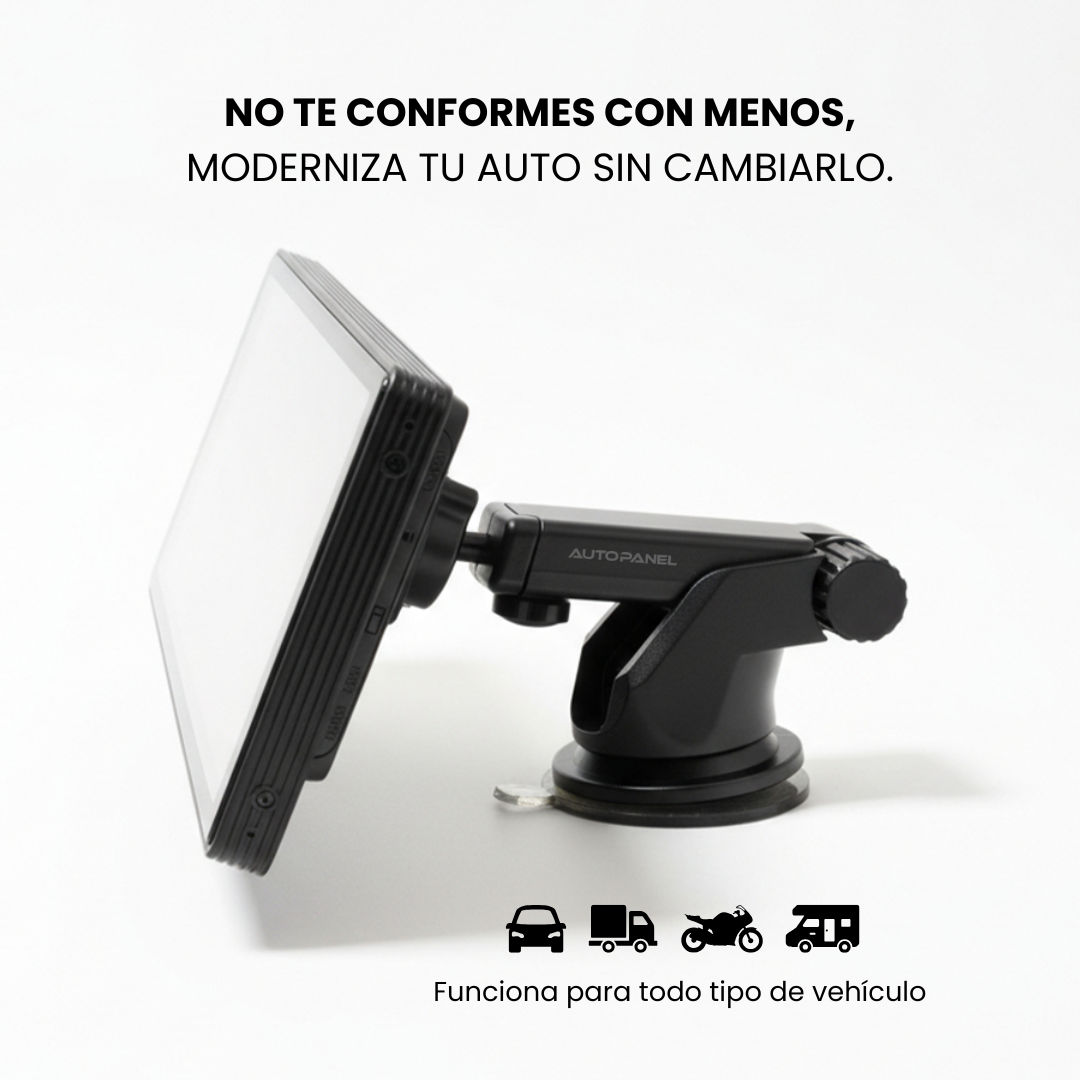 AutoPanel Pro pantalla CarPlay Pro con soporte universal compatible con todo tipo de vehículo - funciona en autos, camiones y motos