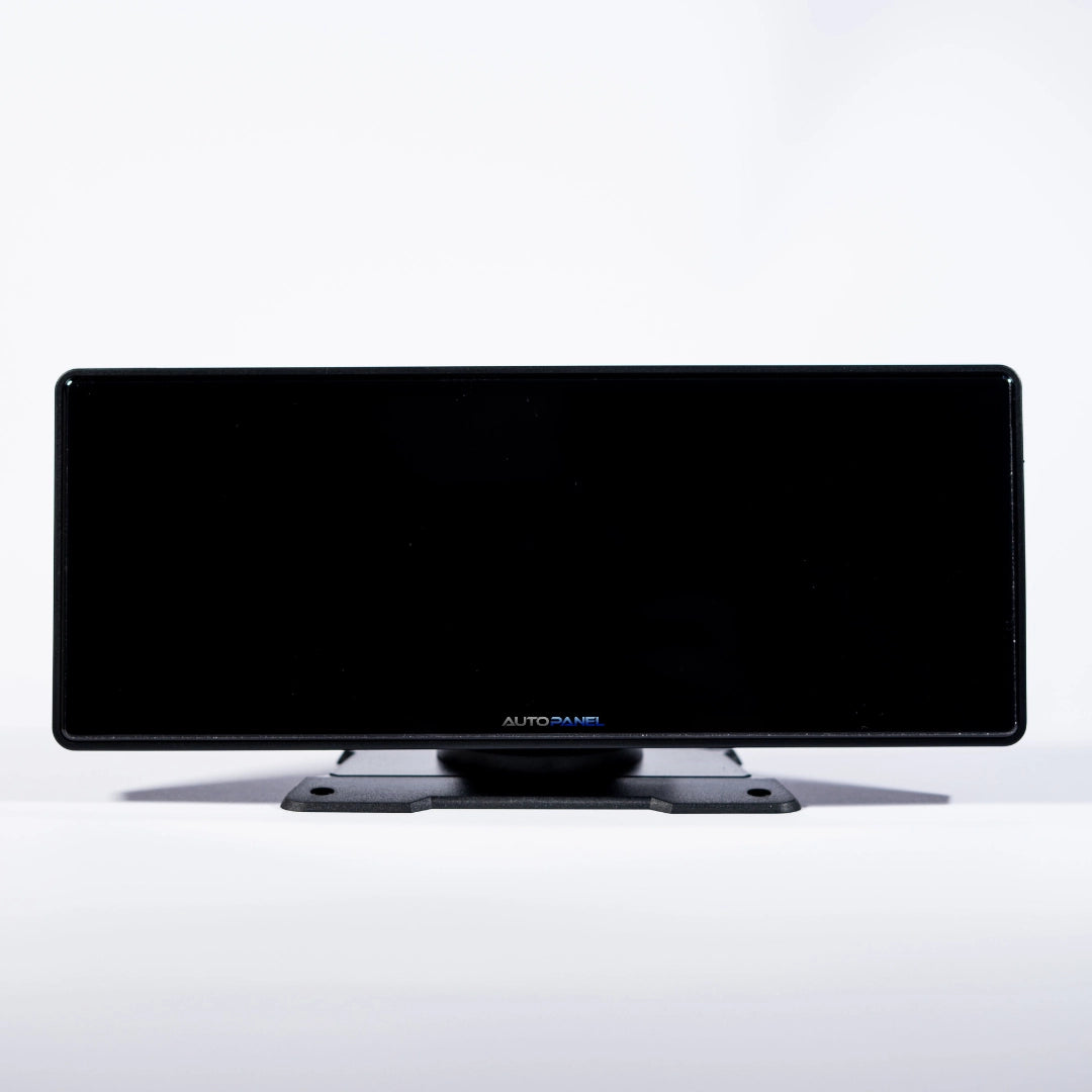 AutoPanel Pro 10,2 pulgadas apagado, vista frontal con pantalla negra y base sobre fondo blanco