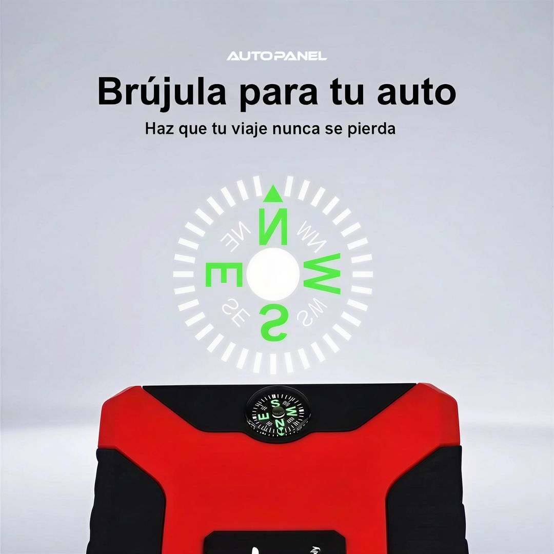 AutoPanel Boost partidor de bateria con brujula integrada incorporada para orientacion en viajes y emergencias
