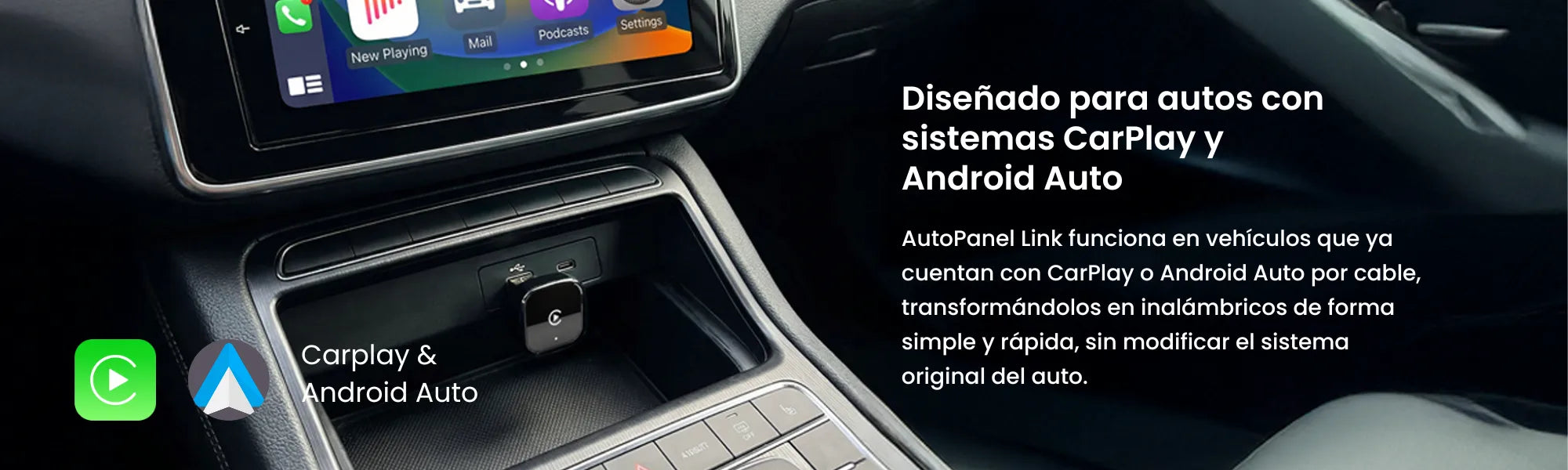 AutoPanel Link instalado en sistema CarPlay y Android Auto del auto – Inalámbrico sin modificar
