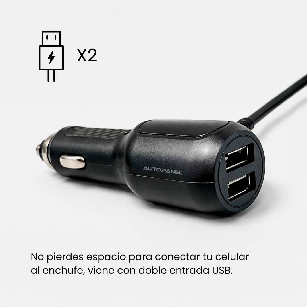 Cargador doble USB encendedor incluido con AutoPanel Prime pantalla CarPlay inalámbrica - no pierdes puerto para cargar tu celular