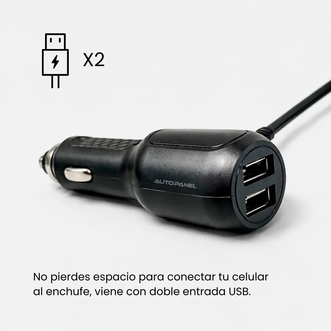 Cargador doble USB encendedor incluido con AutoPanel Prime pantalla CarPlay inalámbrica - no pierdes puerto para cargar tu celular