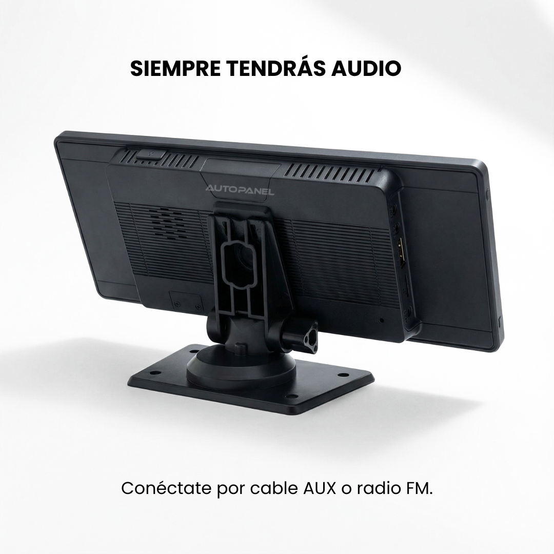 AutoPanel Pro monitor CarPlay portátil vista trasera con conexión audio AUX y radio FM - siempre tendrás sonido en tu auto